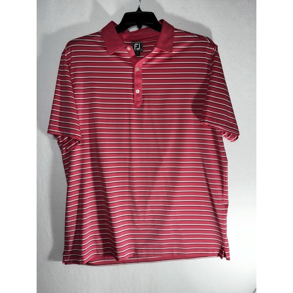 Footjoy Polo Golf Shirt Mens Performance Pink With White & Black Stripe  Size XL